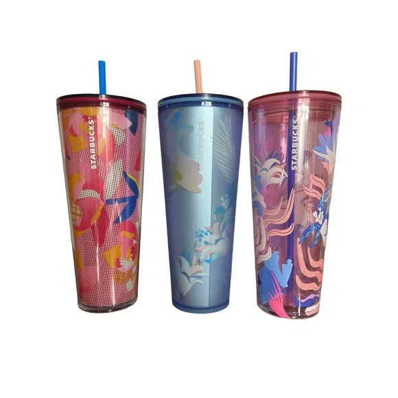 Lot of 3 Starbucks 2023 SPRING FLOWER Venti Cold Cup Tumblers | Pink Blue Floral - Picture 3 of 15